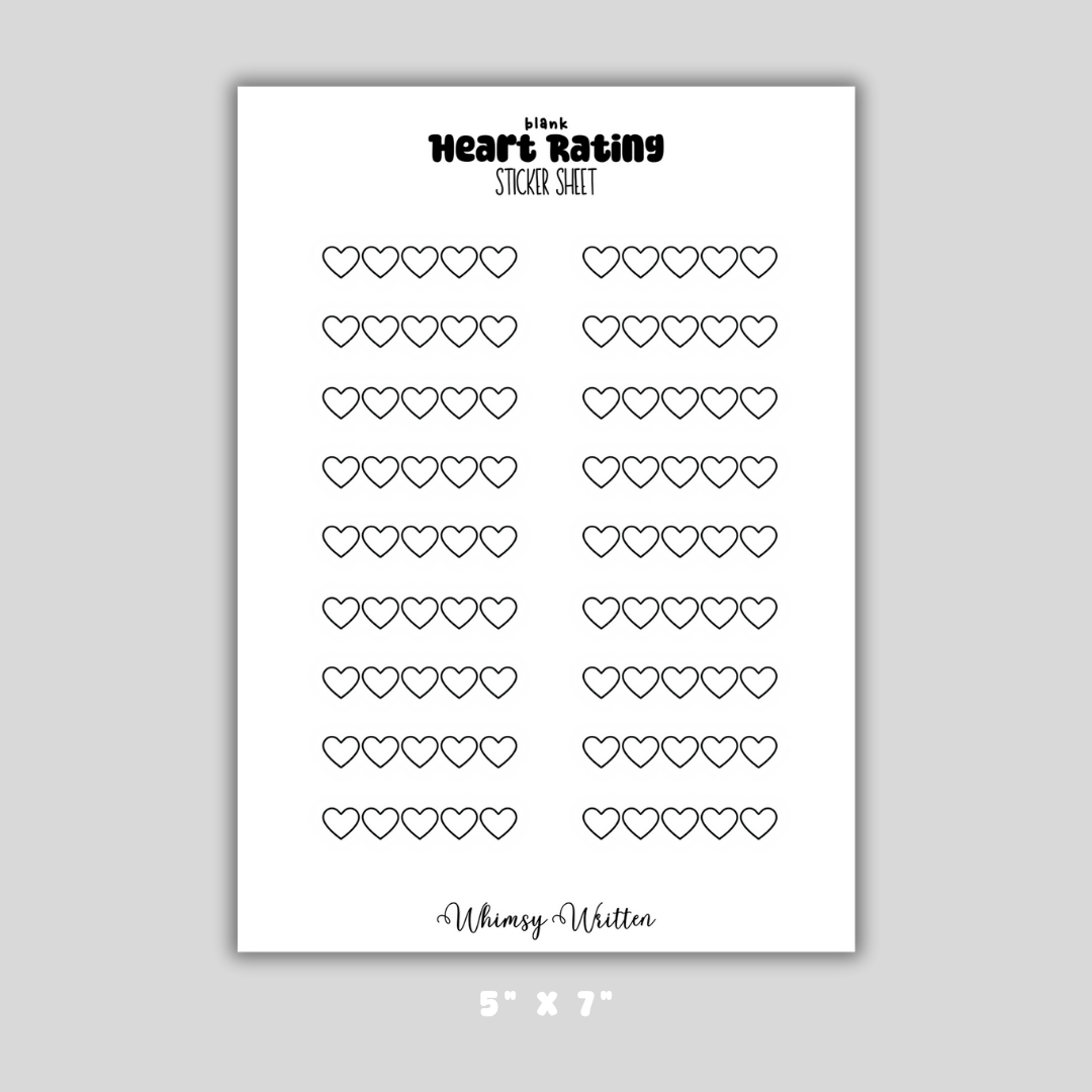 Blank Heart Rating Sticker Sheet