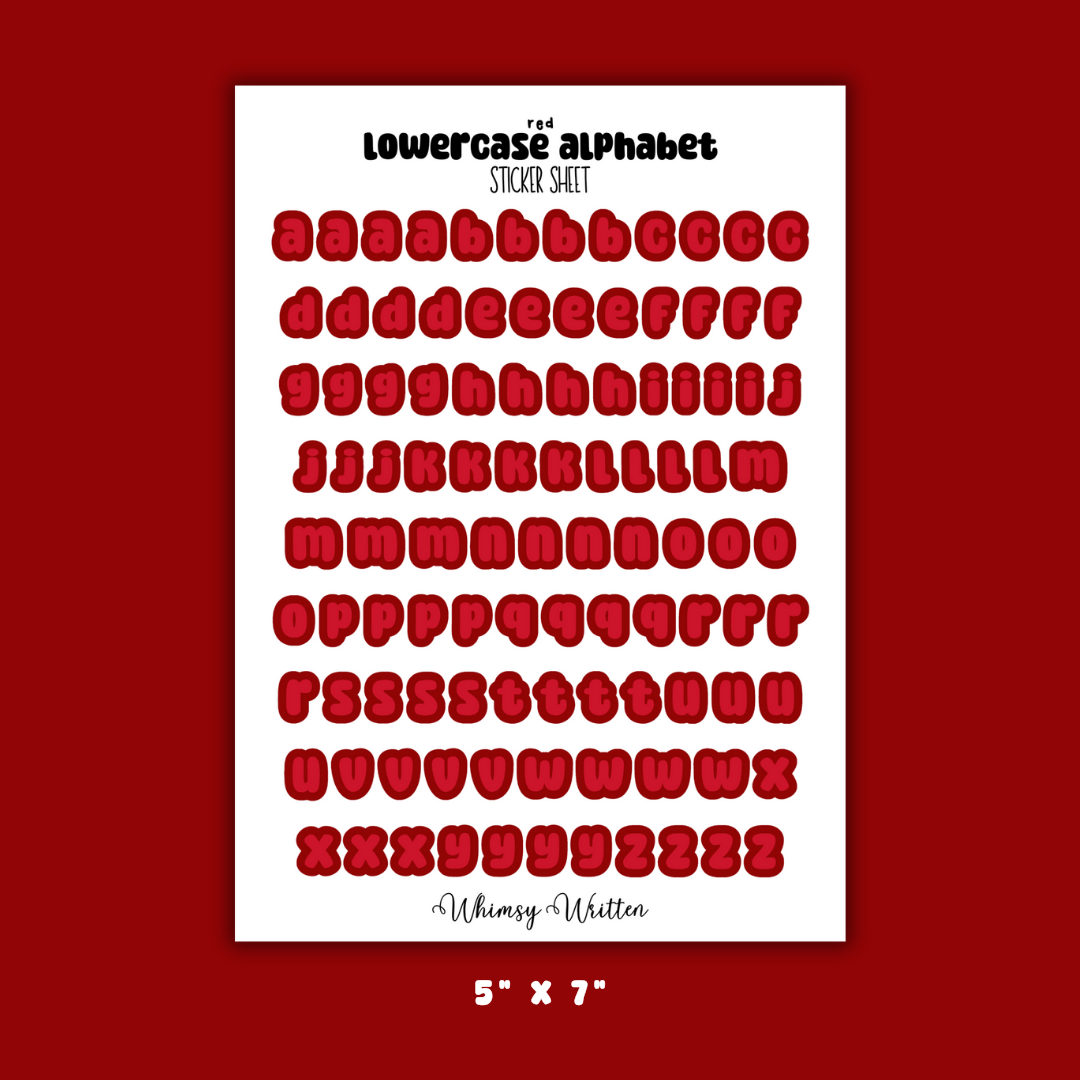Red Lowercase Alphabet Sticker Sheet