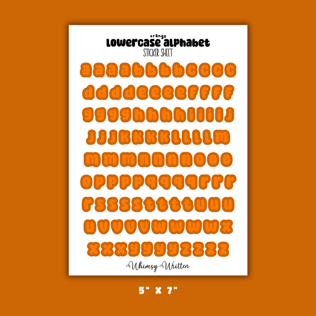 Orange Lowercase Alphabet Sticker Sheet