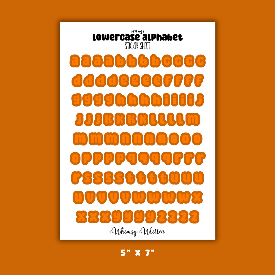 Orange Lowercase Alphabet Sticker Sheet