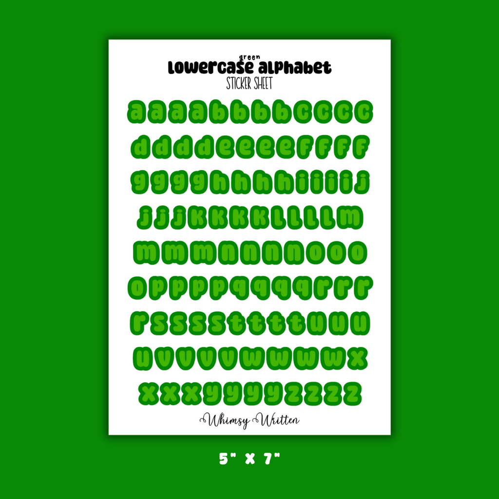 Green Lowercase Alphabet Sticker Sheet