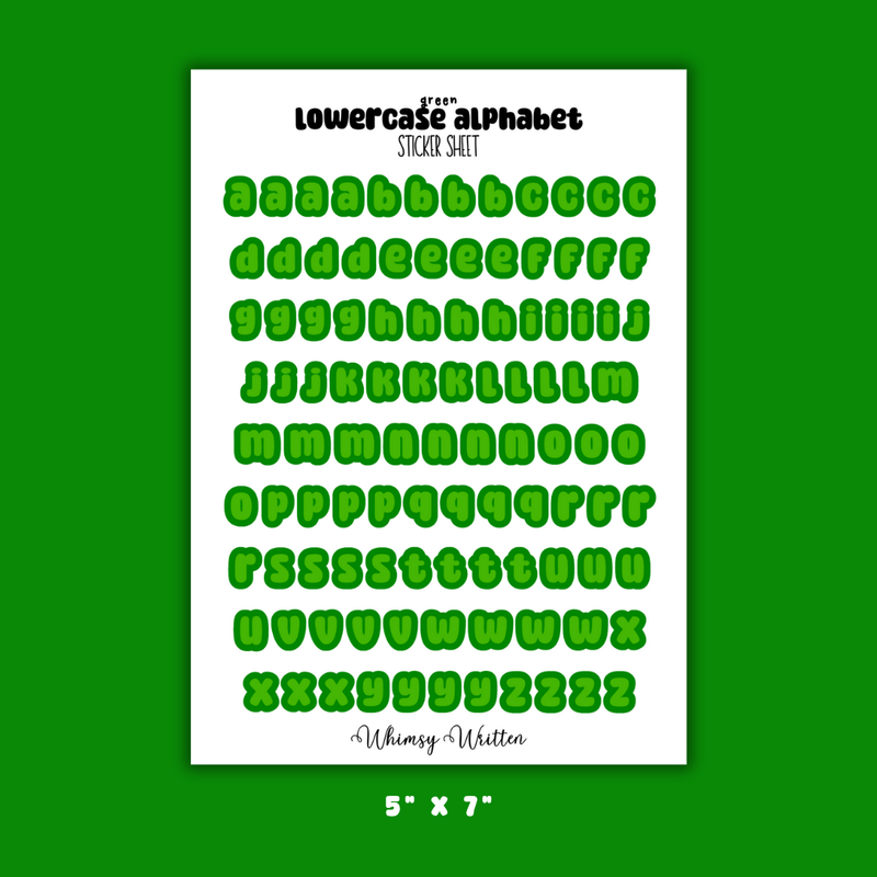 Green Lowercase Alphabet Sticker Sheet