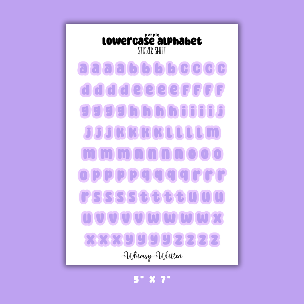 Purple Lowercase Alphabet Sticker Sheet