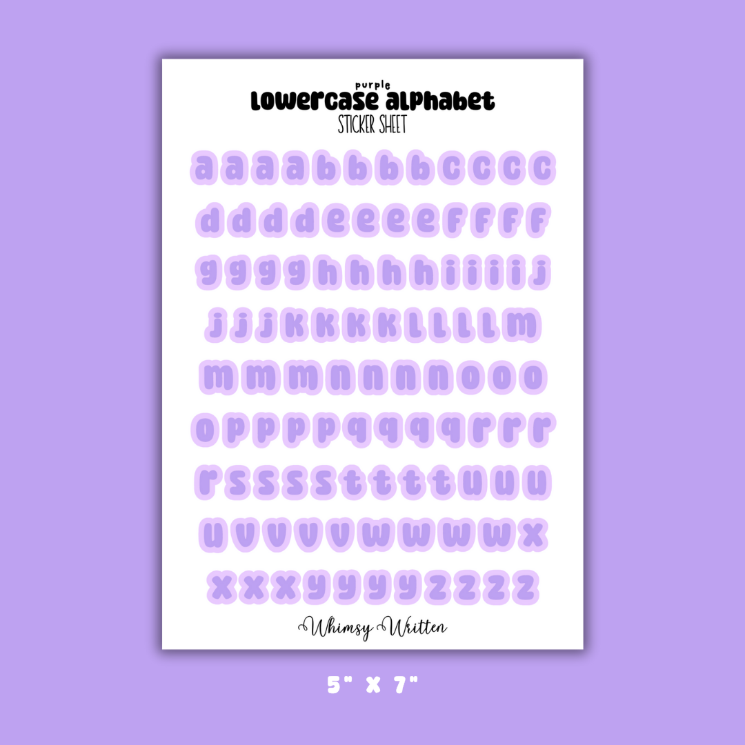 Purple Lowercase Alphabet Sticker Sheet