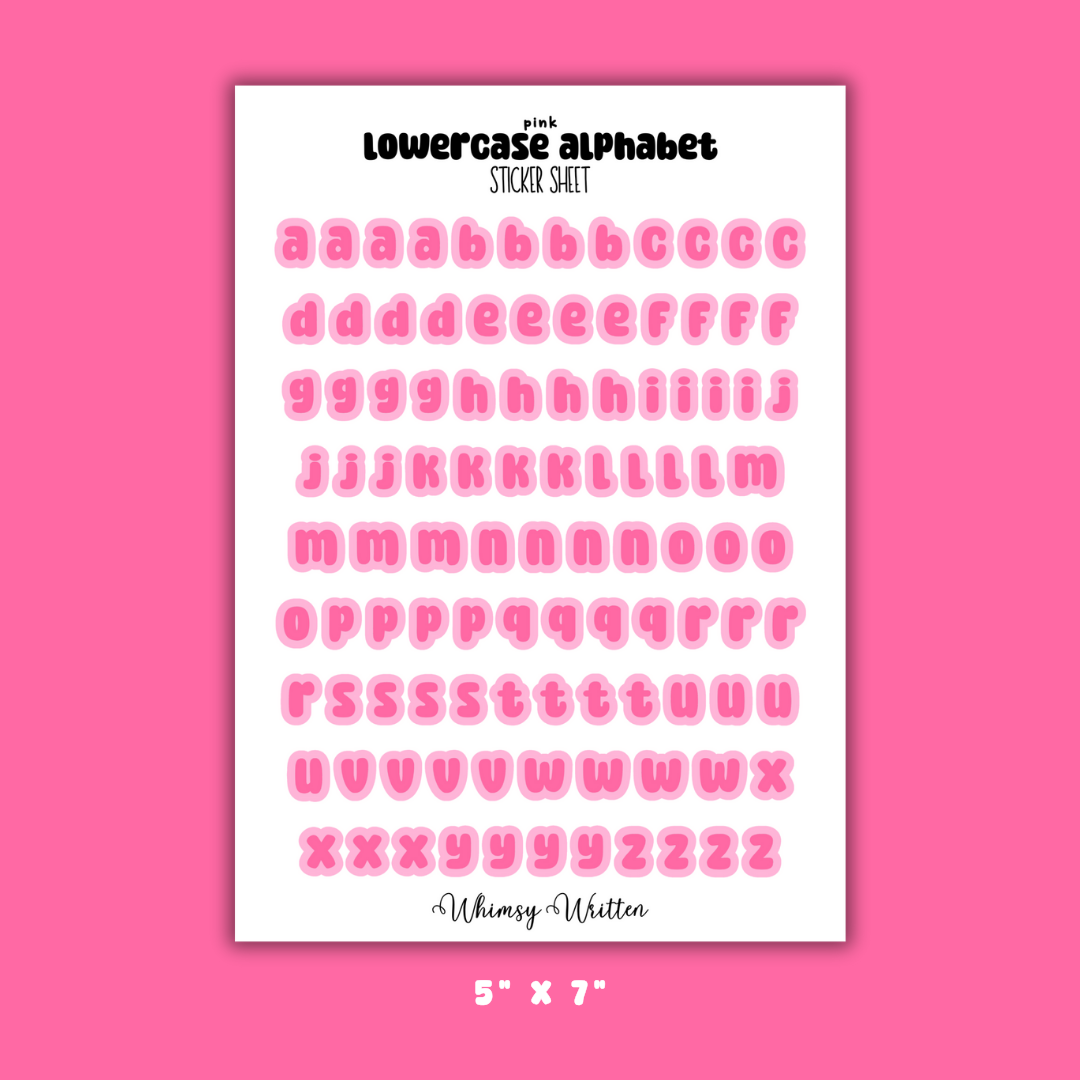 Pink Lowercase Alphabet Sticker Sheet