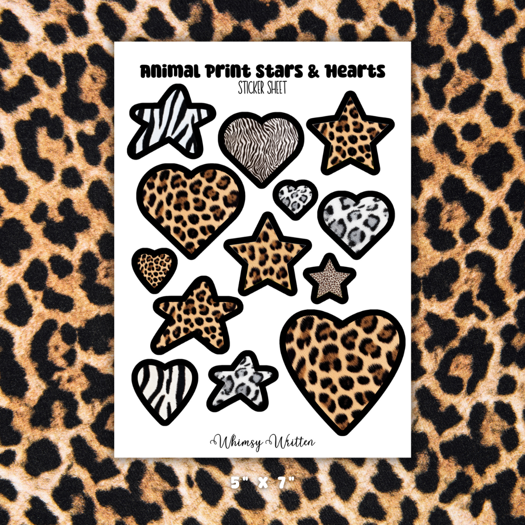 Animal Print Hearts & Stars Sticker Sheet