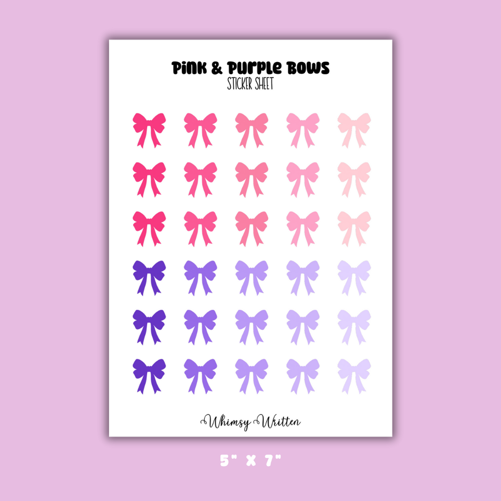 Pink & Purple Bows Sticker Sheet