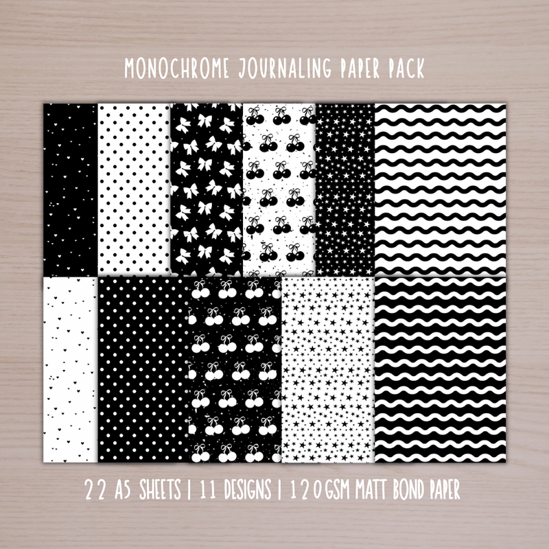 Monochrome Journal/Scrapbook Paper Pack - 22pcs