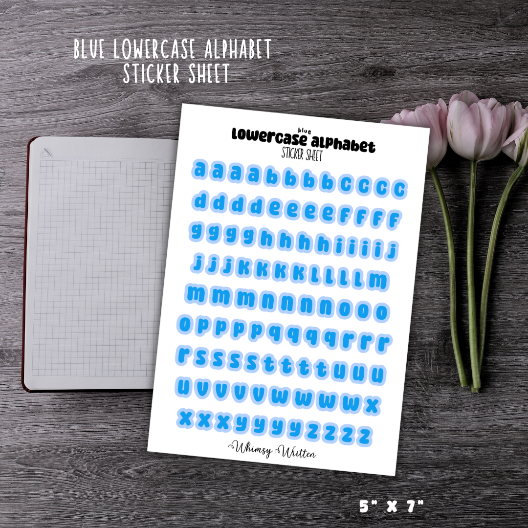 Blue Lowercase Alphabet Sticker Sheet