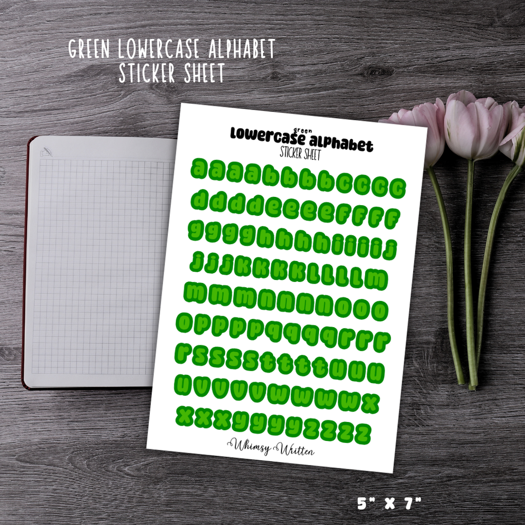 Green Lowercase Alphabet Sticker Sheet