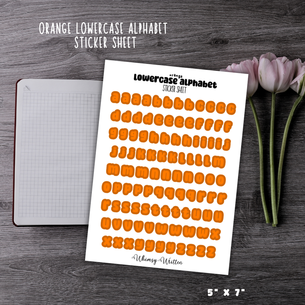 Orange Lowercase Alphabet Sticker Sheet