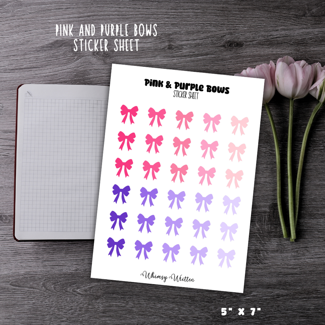 Pink & Purple Bows Sticker Sheet
