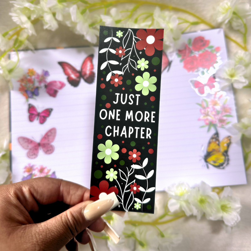 Just One More Chapter Red Florals Bookmark