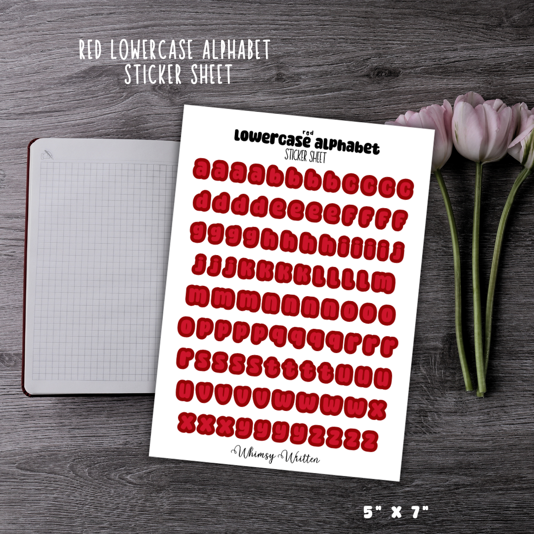 Red Lowercase Alphabet Sticker Sheet