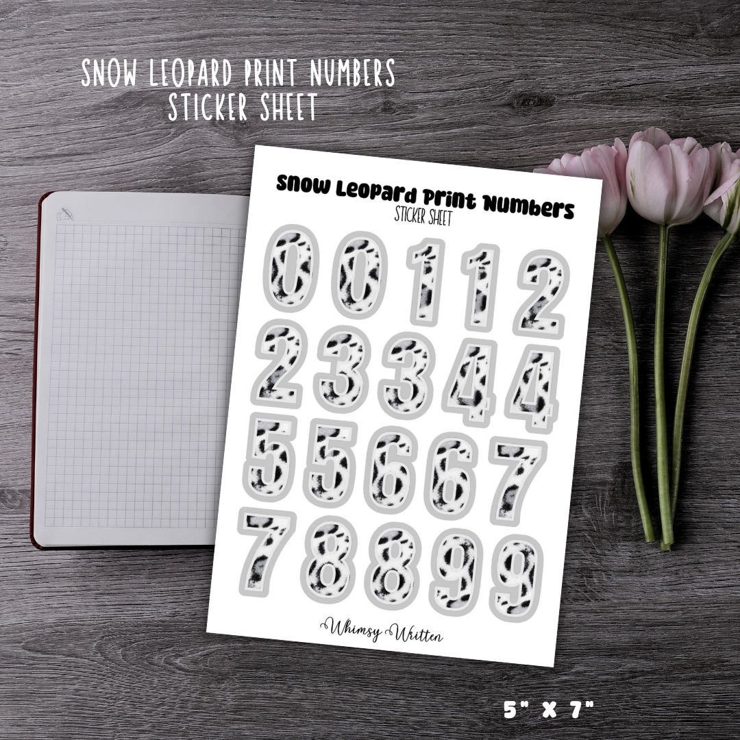 Snow Leopard Print Numbers Sticker Sheet